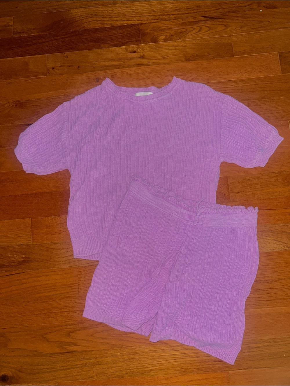 Girls' Lavender Ribbed Short Sleeve Set